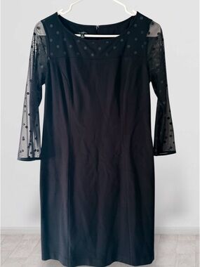 Talbots Black Sheer Polka Dot Sleeve Sheath Dress - Petite 2P